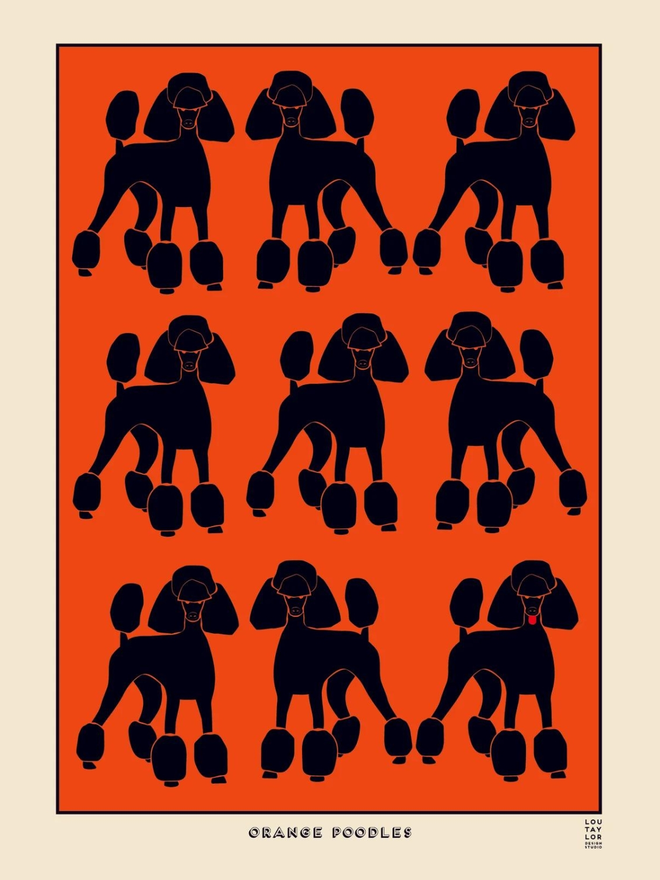 black poodles on orange background Giclee print 