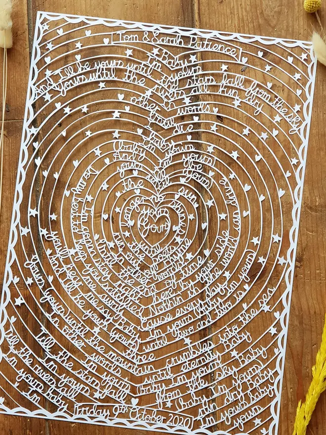 Personalised Lyrics Or Love Note Paper Cut