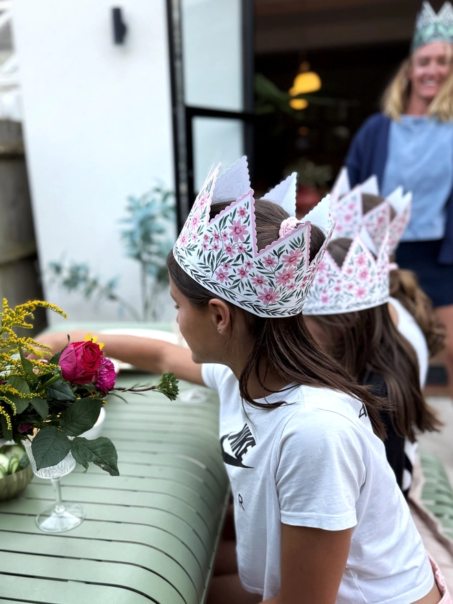 Pink Cosmo Botanical Party Hat Crown Greeting Card