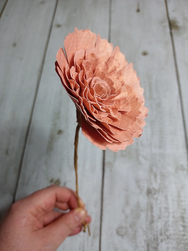 side view of the handmade paper ranunculus flower