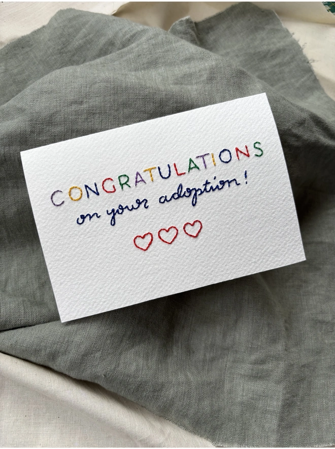 Congratulations on your adoption Hand Embroidered Card