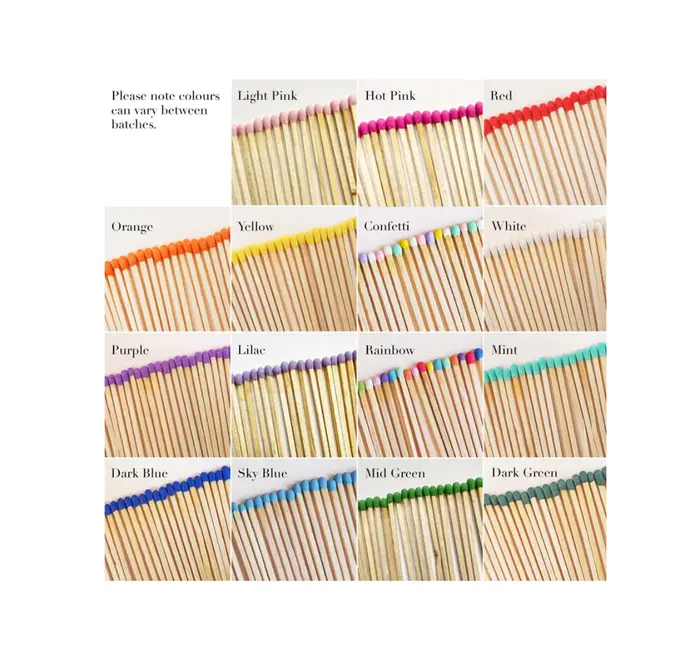 Display of coloured matchsticks and their corresponding variant name. 