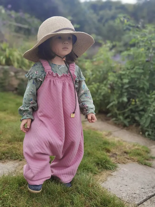 kids quilted dungarees pink