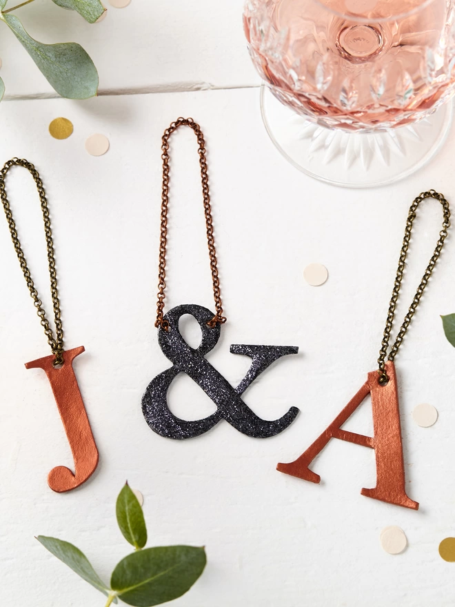 Copper letters and glittery pewter & sign