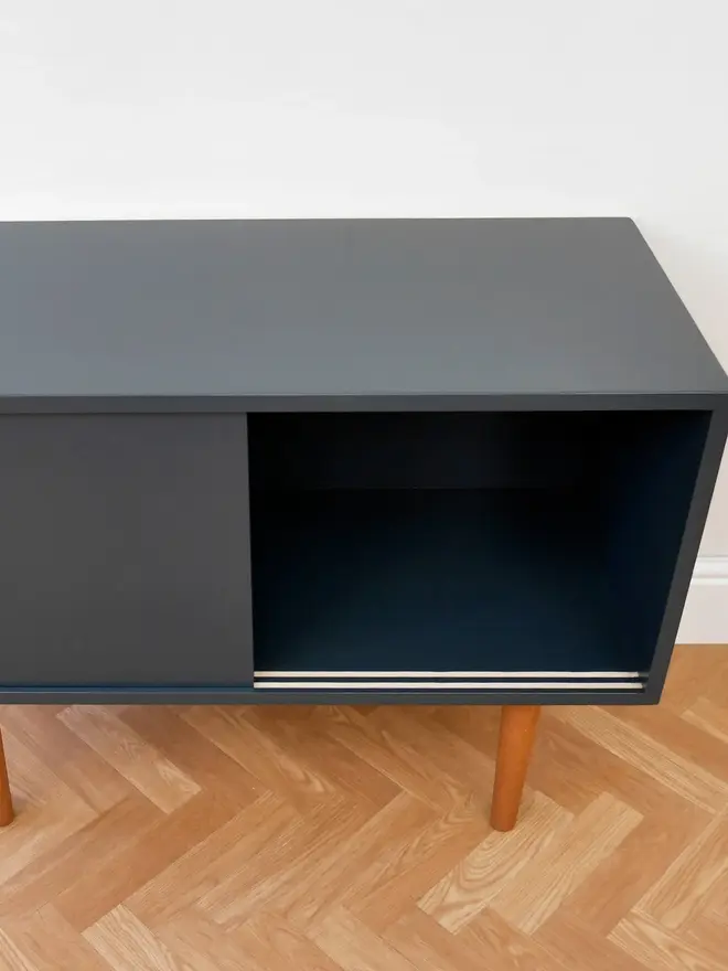 Mid Century Navy Vinyl Storage With Retro Pattern