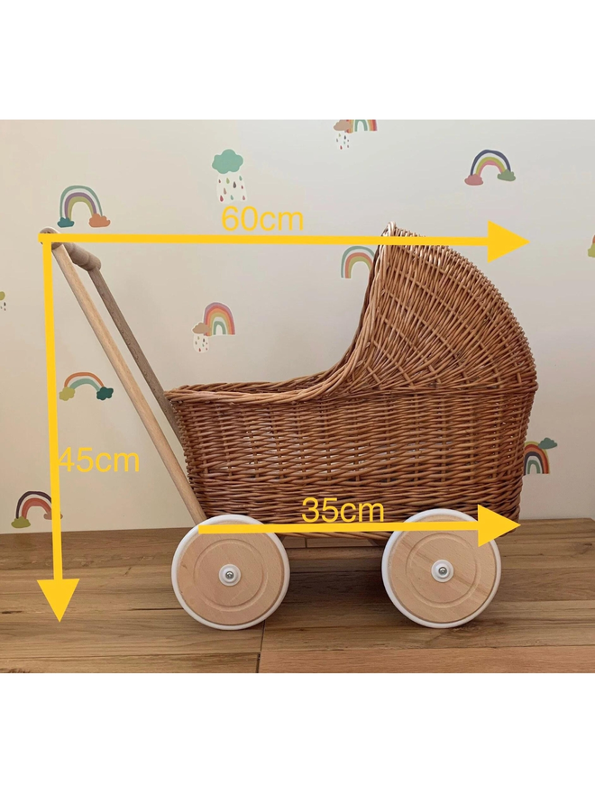 Wicker dolls pram sizes