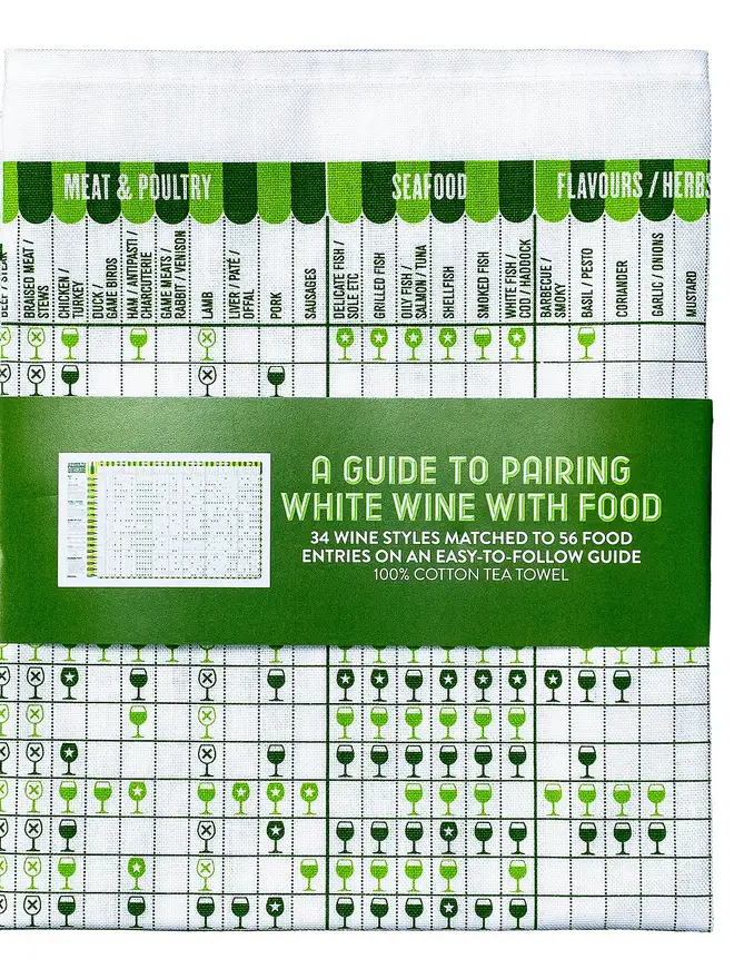 A Guide To Pairing White Wine With Food Tea Towel, close up. 