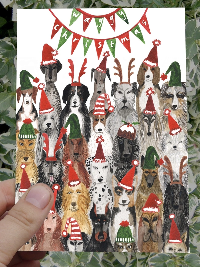 Waggy Christmas – Festive Dogs Greetings Card