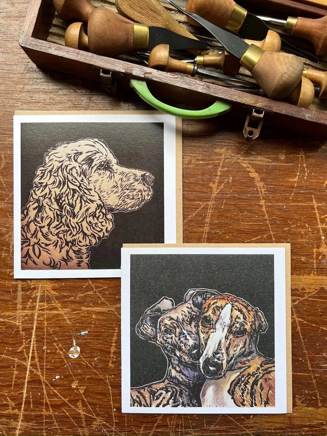 spaniel and greyhound art cards