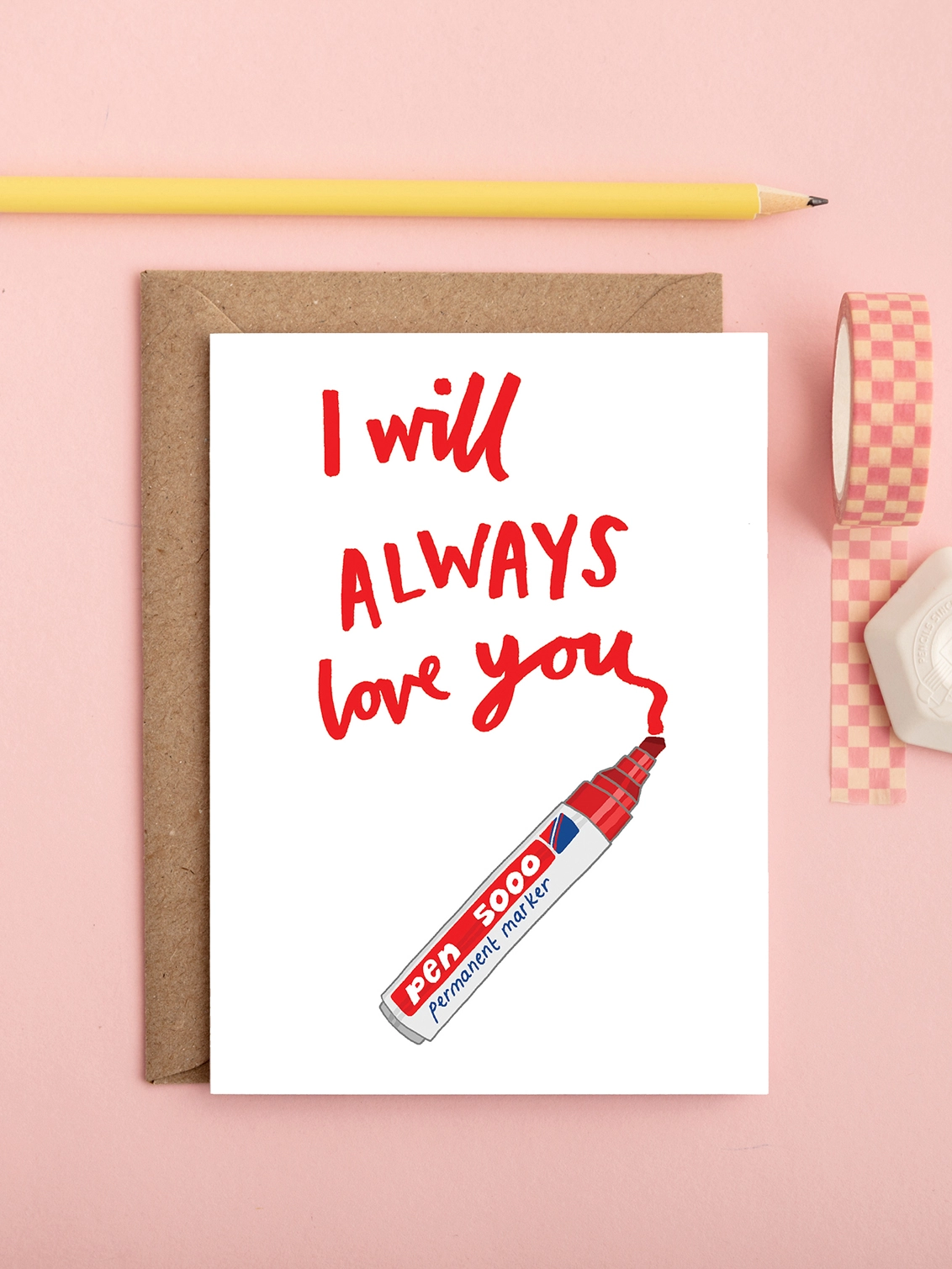 Funny valentines or love card featuring a permanent marker 