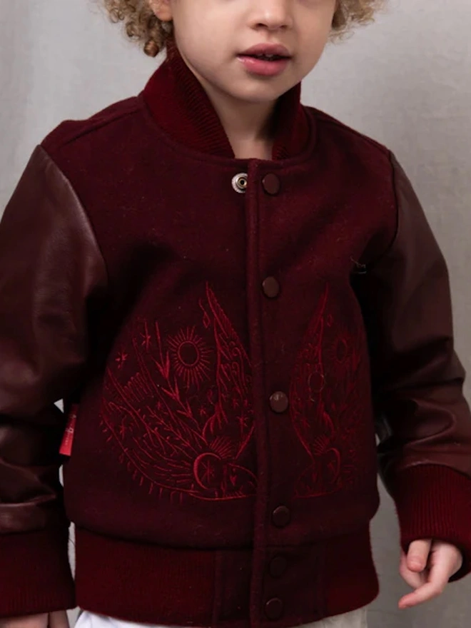Wild & Free Wool & Leather Maroon Jacket 