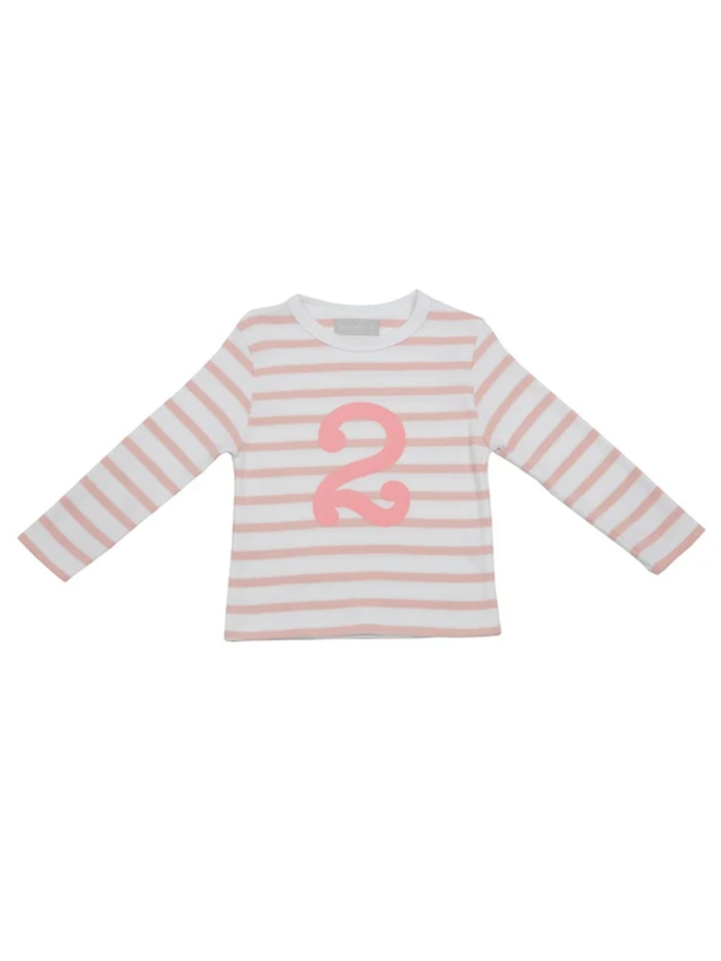 Dusty Pink & White Breton Striped Number 2 T Shirt