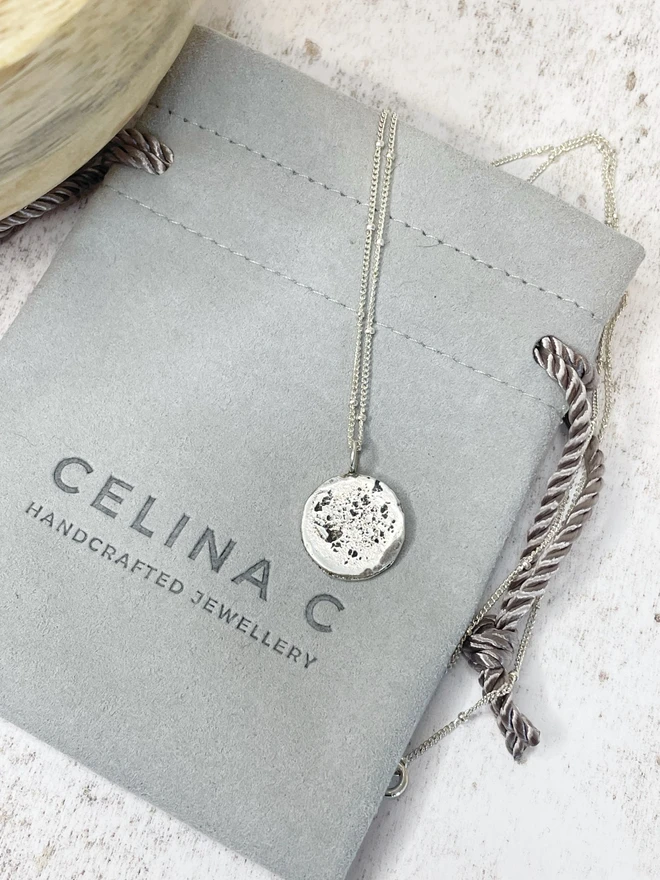 Sand cast Love you to the moon pendant necklace celina c jewellery handmade recycled gold silver holly & co
