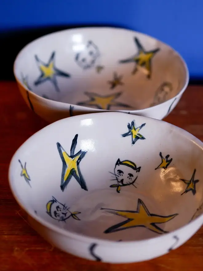 ceramic cat stars bowl