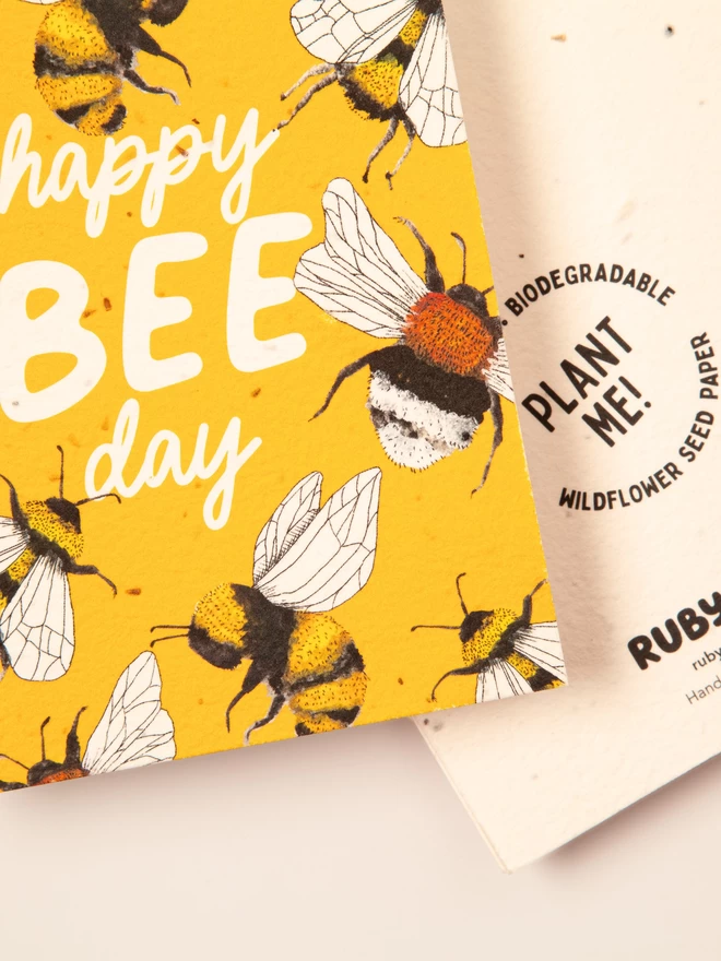 happy bee day plantable birthday card close up
