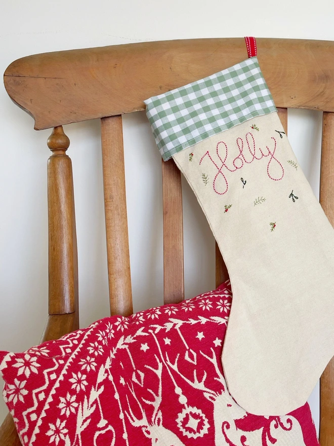Christmas stocking with the name Holly