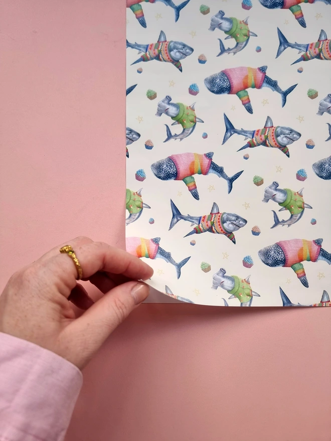 Shark birthday wrapping paper