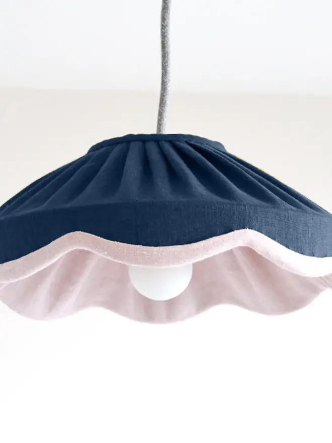 small Navy & Pink Linen Scallop Lampshade