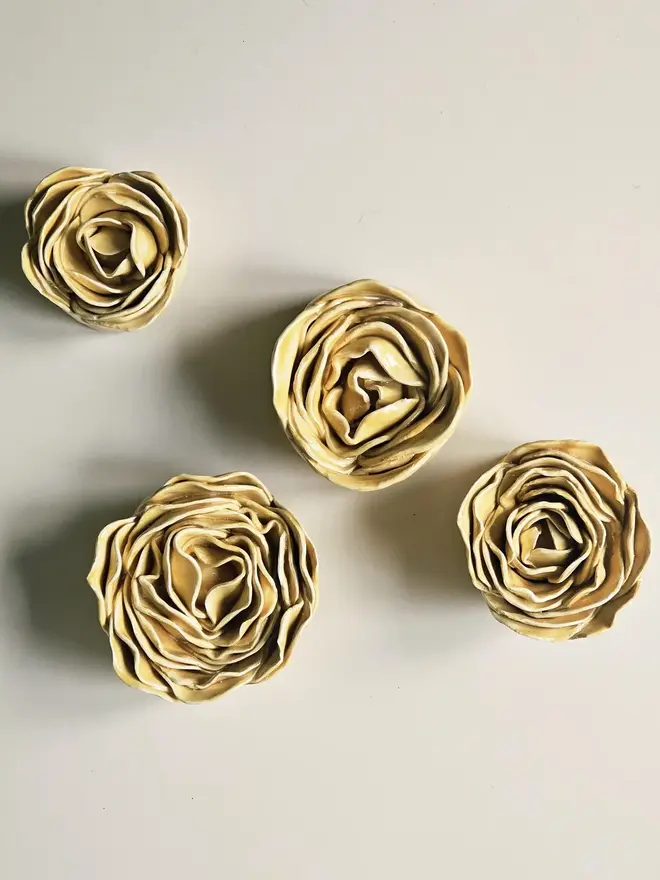 handmade yellow ceramic flower wall hanging decor sculpture art pottery glazed gift for her forever everlasting rose