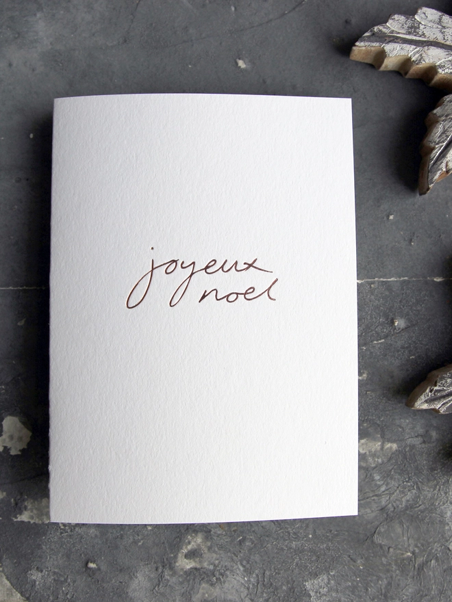 joyeux noel white christmas card metallic script