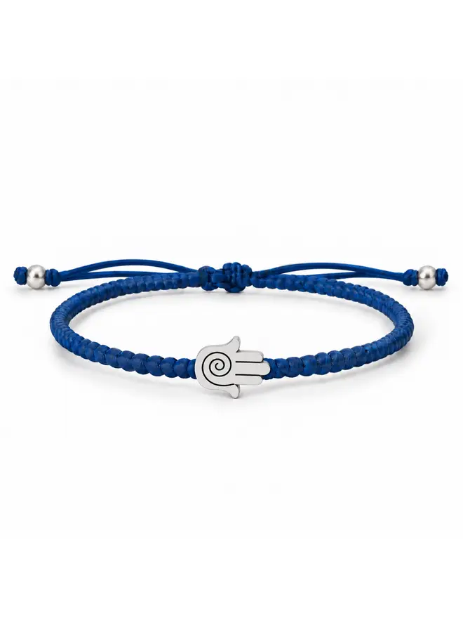 blue waxed cord bracelet sterling silver hamsa charm women’s handmade UK