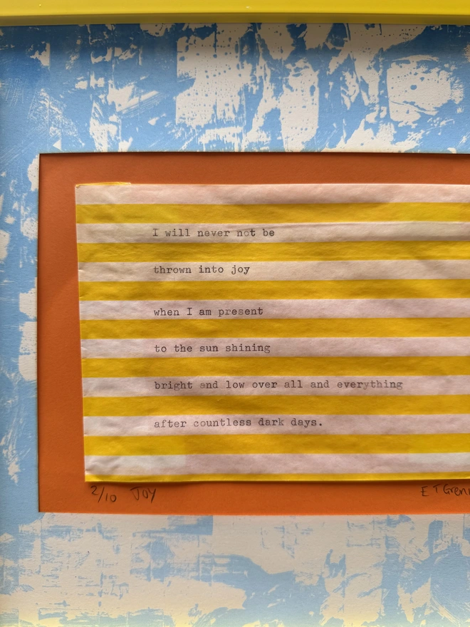 joy wall art framed poetic print yellow orange blue