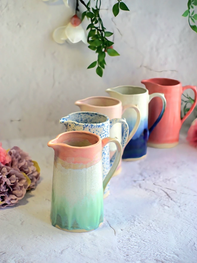 ceramic jug, water jug, milk jug, gravy jug, pottery jug, gift jug, Jenny Hopps Pottery, Colourful jug, colourful homeware
