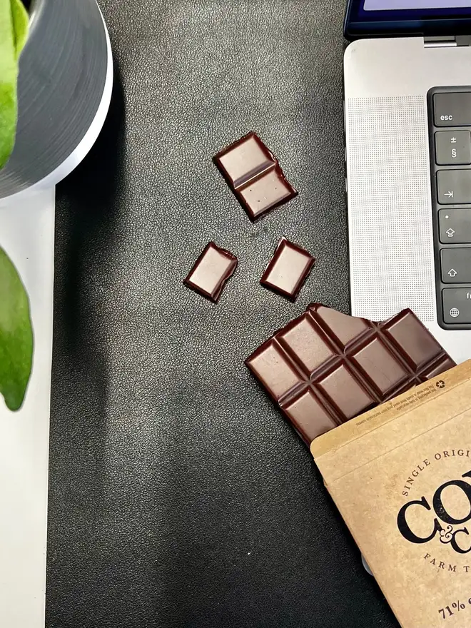 71% Dark Chocolate Bar (Set Of 1, 2 Or 3), a chocolate bar sitting on a desk. 