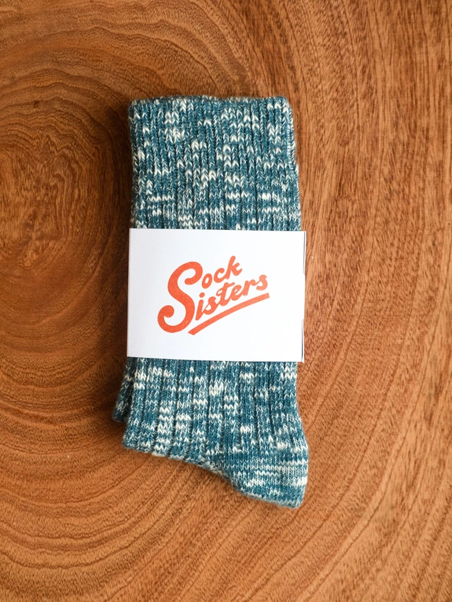 Blue chunky knit socks