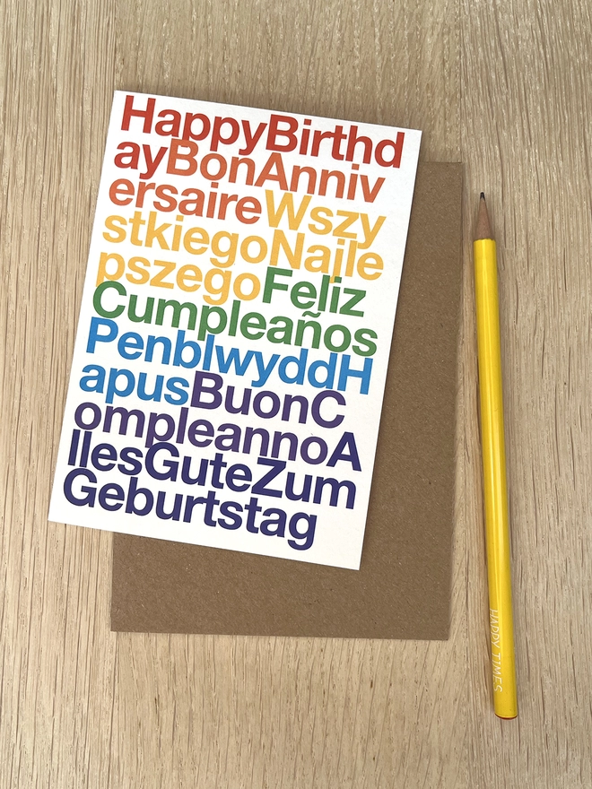 Typographic happy birthday card in different languages