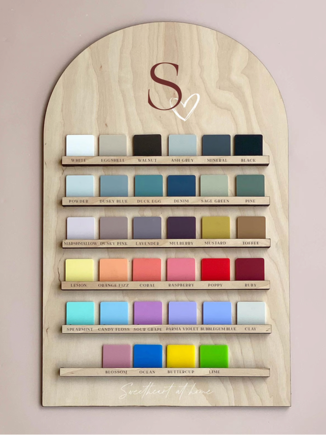 Personalised Wooden Play Kitchen Menu. The range of colours available is shown in full.