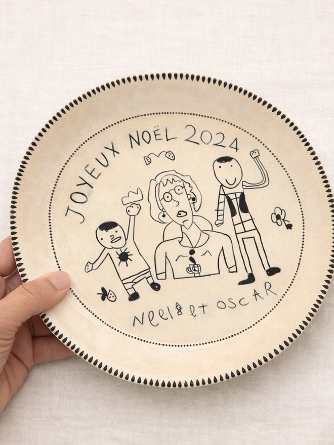 Ceramic plate personalised with a children's drawing