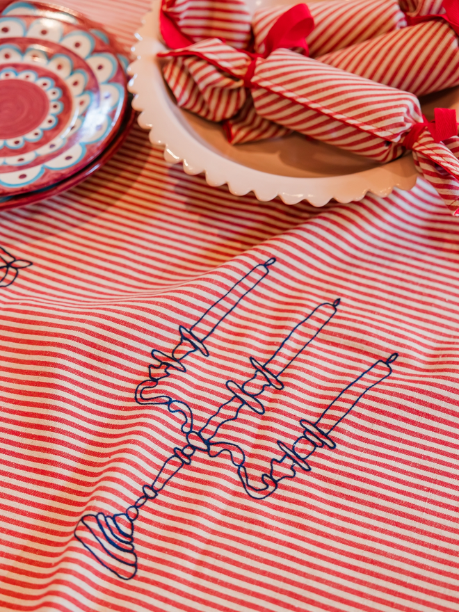 Red striped Christmas tablecloth