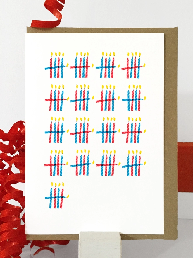 Red And Blue Tally Of Candles 85th Birthday Card