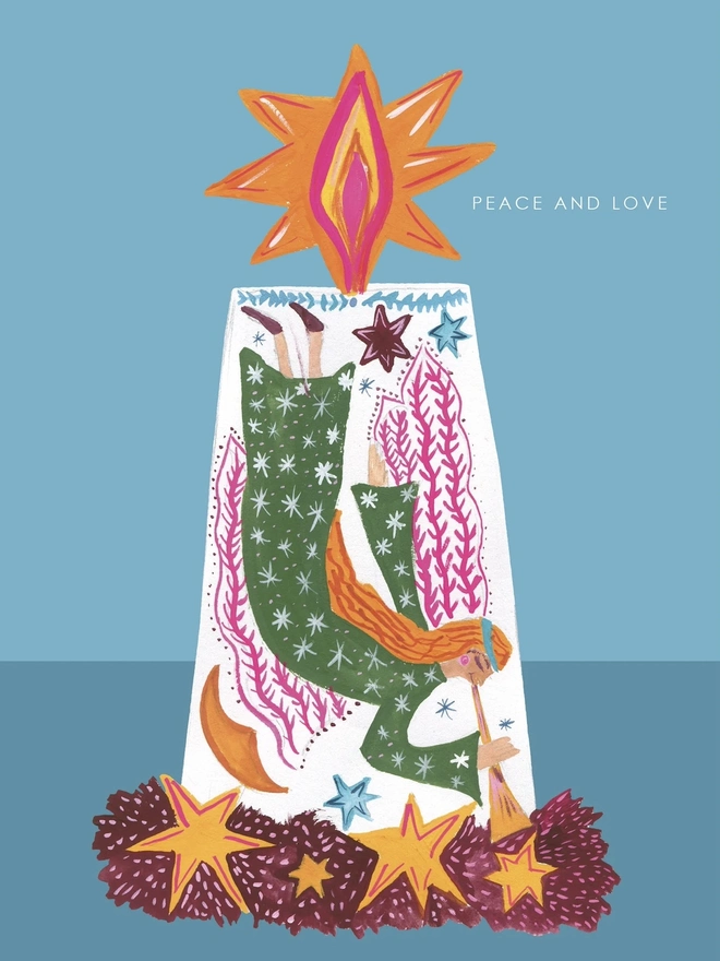 'Peace And Love', Candle Angel Christmas Card