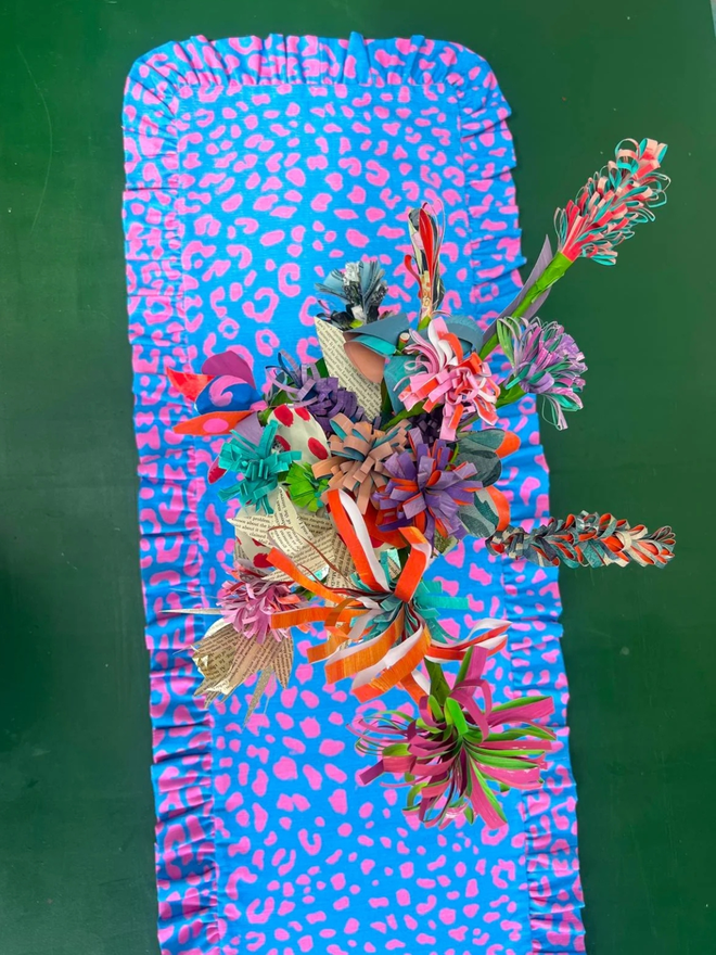 blue pink leopard print table runner
