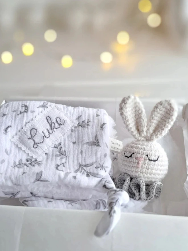 Personalised Grey Bunny Snuggle Comforter
