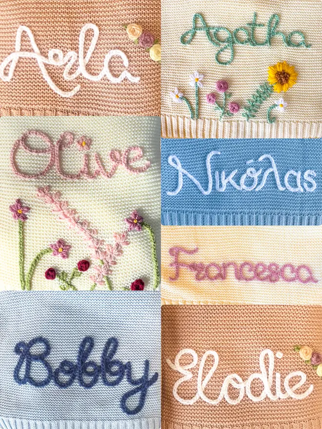 Selection of hand-embroidered baby blankets