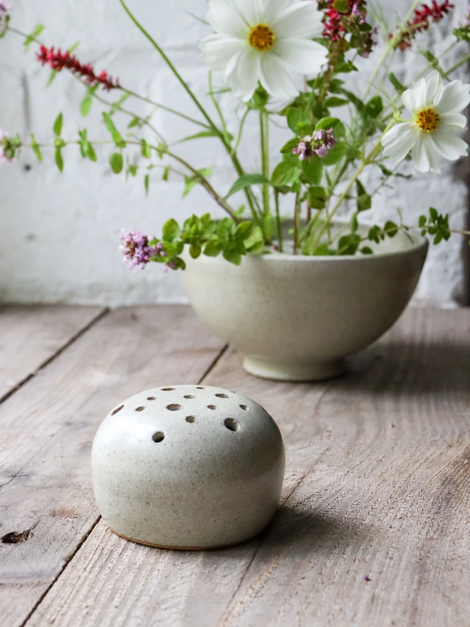 Handmade Ceramic Flower Frog & Bowl Set