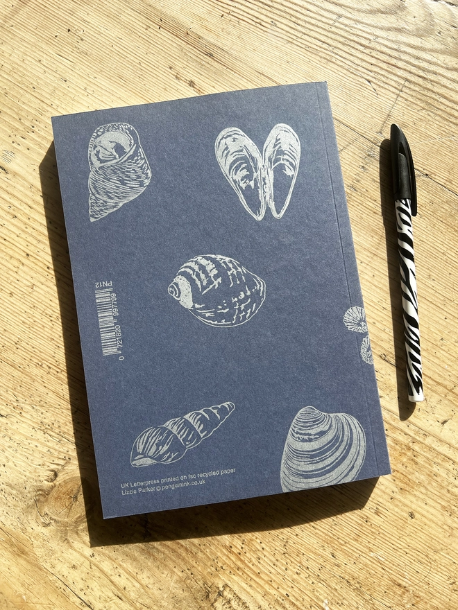 Back of the Shell notebook showing five different shells