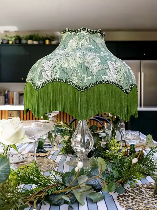 William Morris Acanthus Fringed Lampshade - Sage