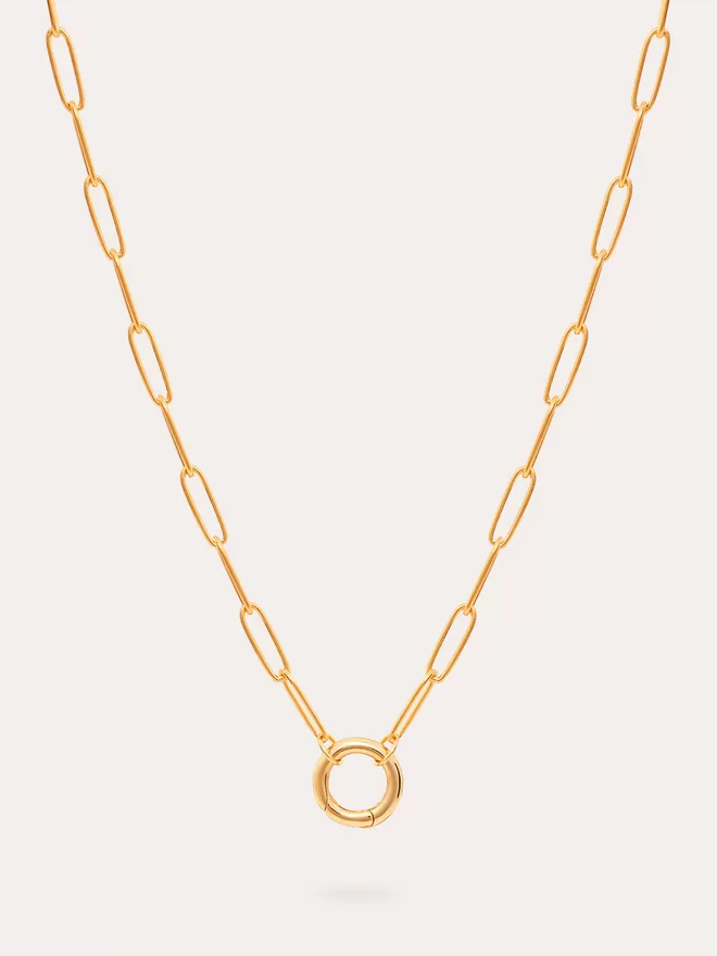 still life image of a paperlink chain gold necklace