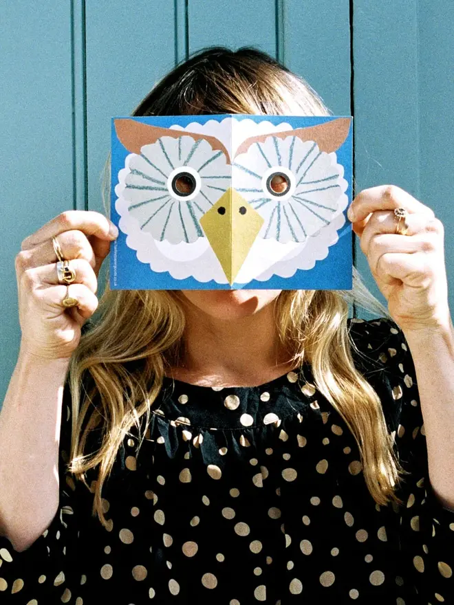 owl mask card with eye cut outs