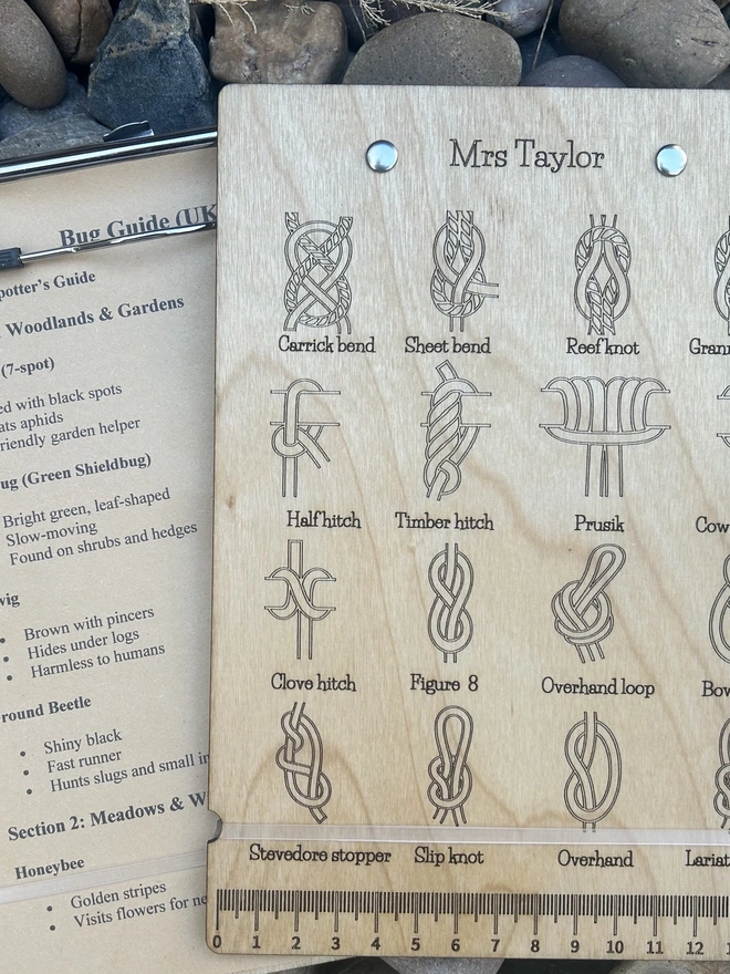 Rope clipboard showing personalisation and scale ruler