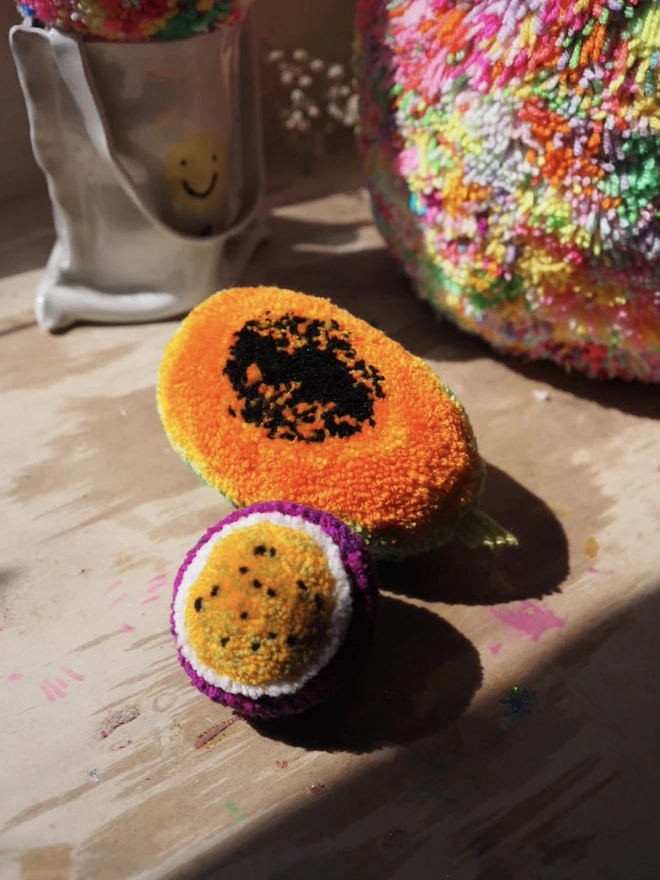 Handmade Papaya Pom Pom Sculpture