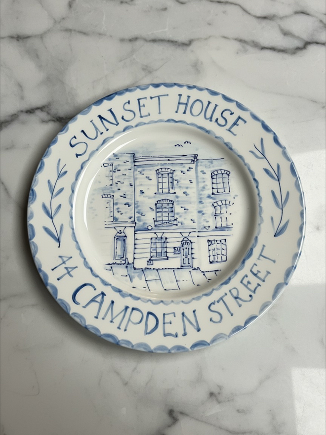 Hand painted house plate with house name (top) and street name (below)Terraced house inset 