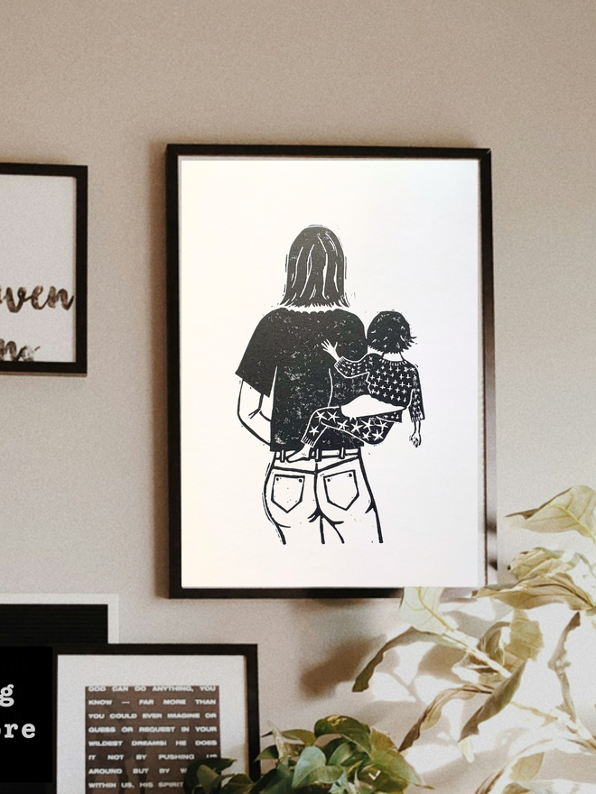 motherhood linocut art print