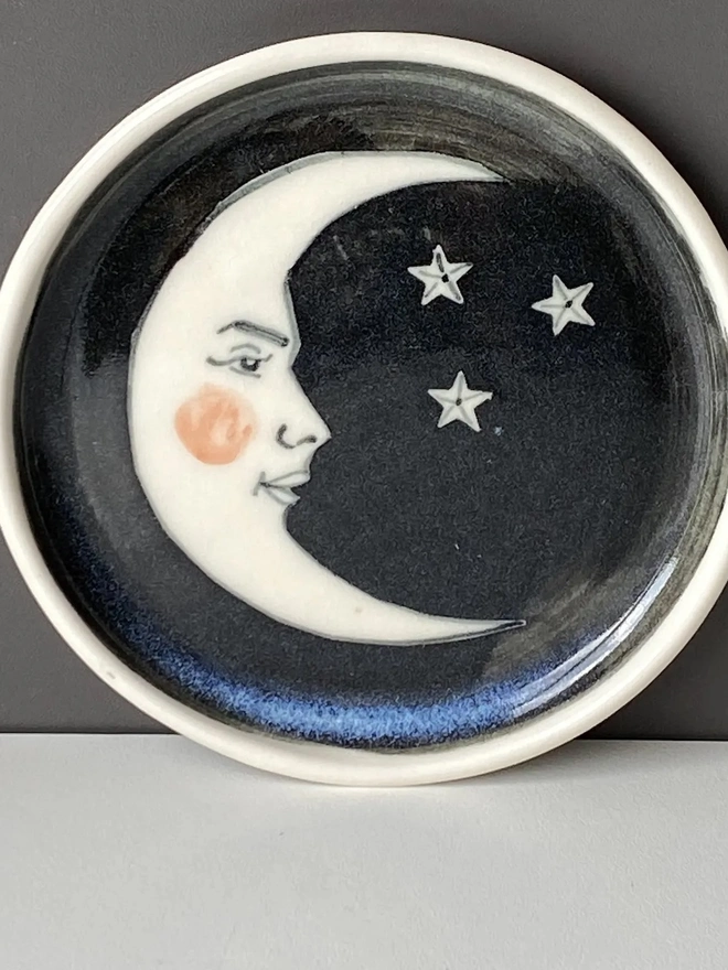 Ceramic Porcelain Moon And Stars Trinket Dish