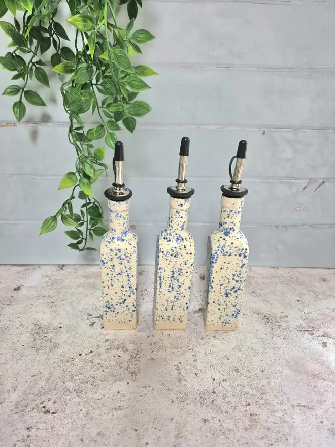 ceramic bottle, ceramic oil bottle, olive oil bottle, vinegar bottle, pottery bottle, Jenny Hopps Pottery, colourful homeware, gifts