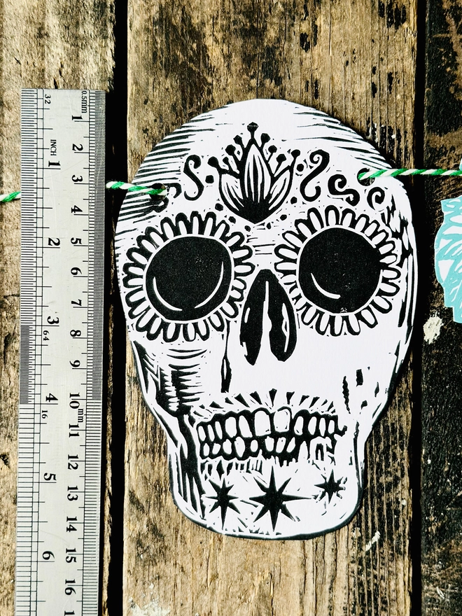 Skull 'Day Of The Dead' Hand Printed Linocut Garland 